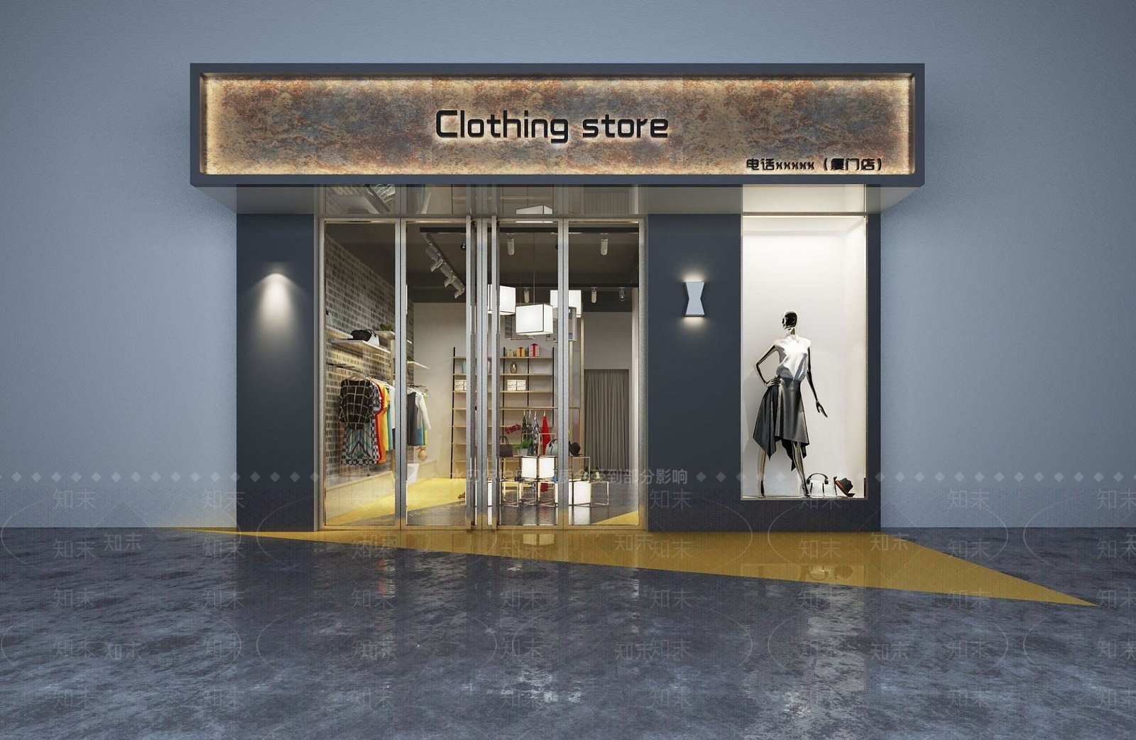 现代服装店门脸及室内3D模型下载【ID:1190187958】