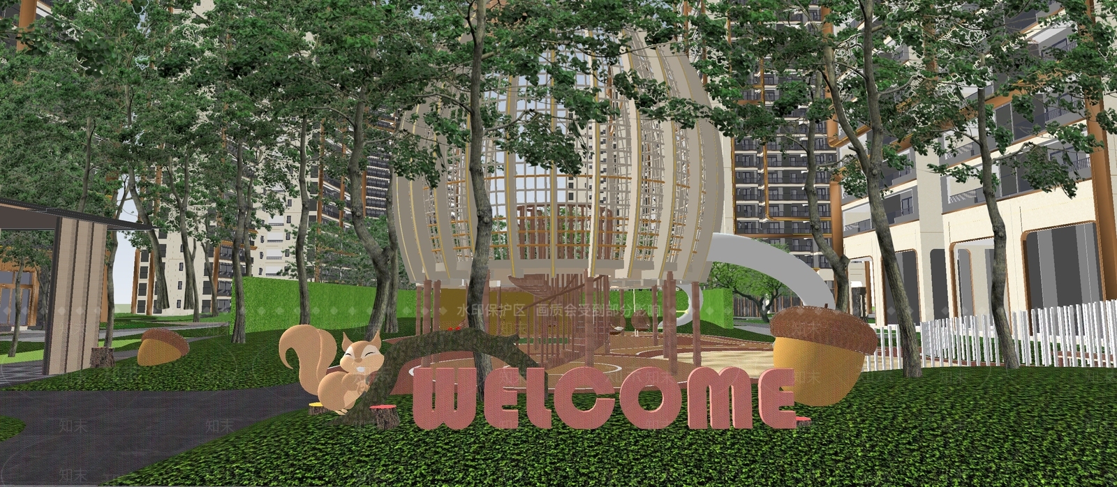 现代儿童游乐区SU模型下载【ID:1190190112】