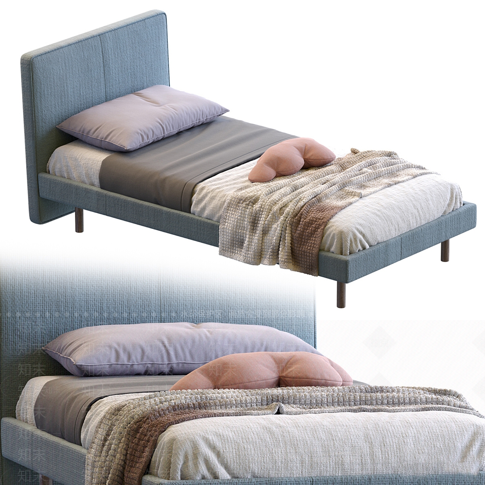 现代北欧单人床3D模型下载【ID:1190190432】