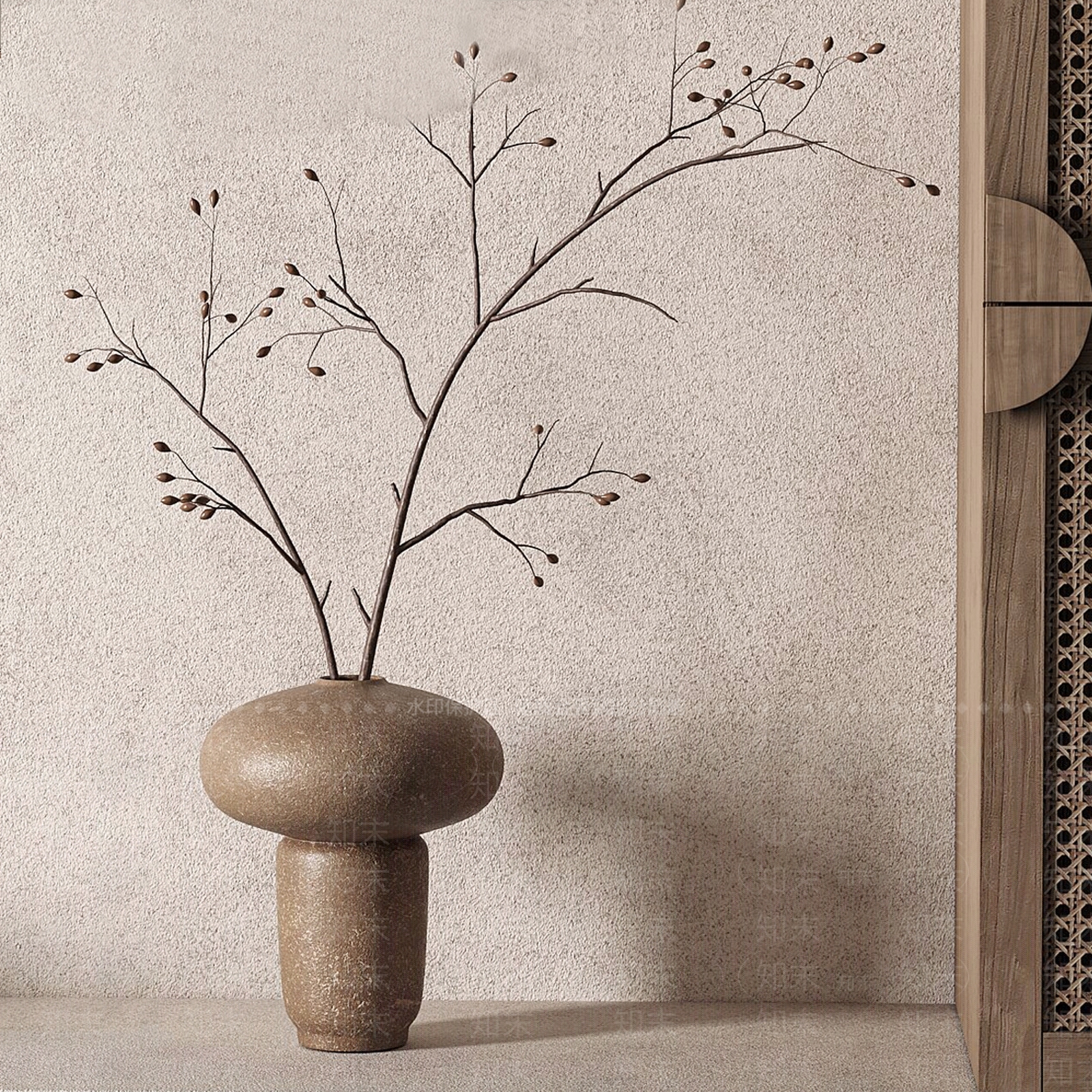 侘寂花艺3D模型下载【ID:1190192463】