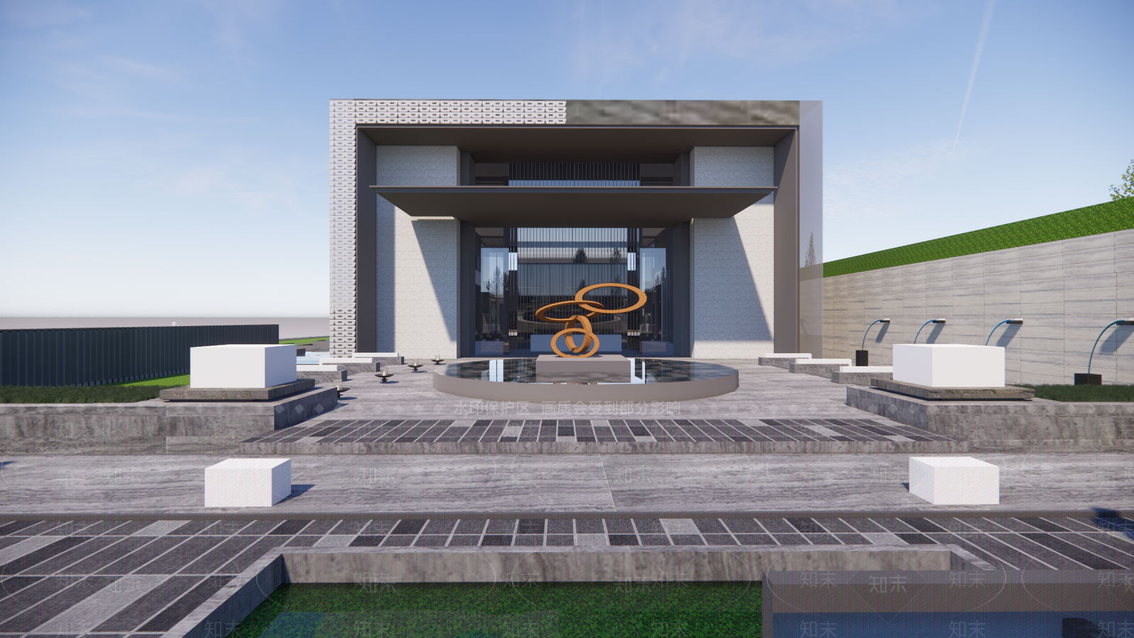 现代售楼处建筑SU模型下载【ID:1190193667】