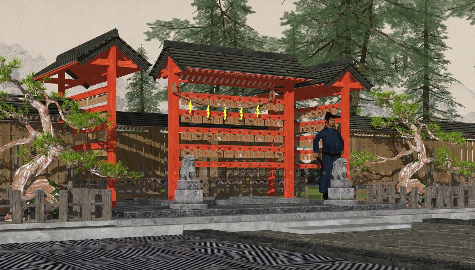 中式日式雕塑小品SU模型下载【ID:1190195545】