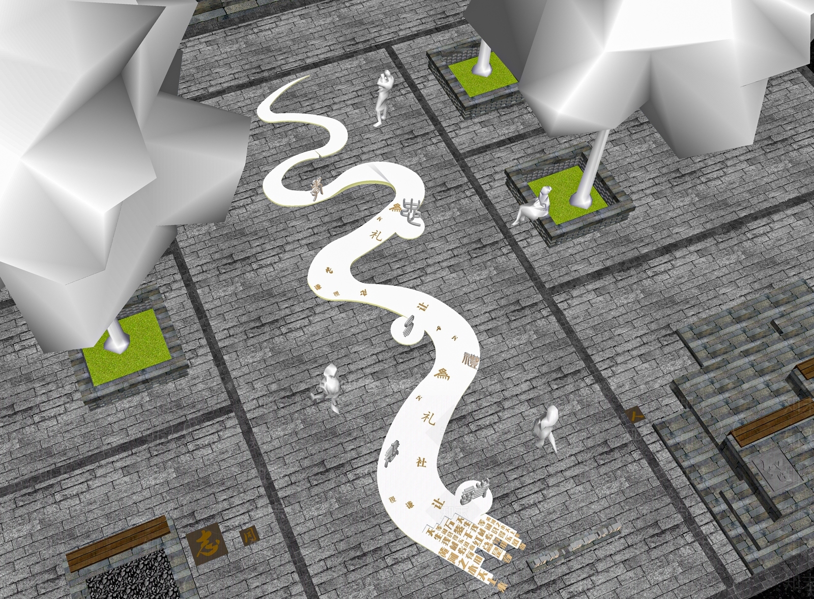 新中式现代广场景观SU模型下载【ID:1190202930】