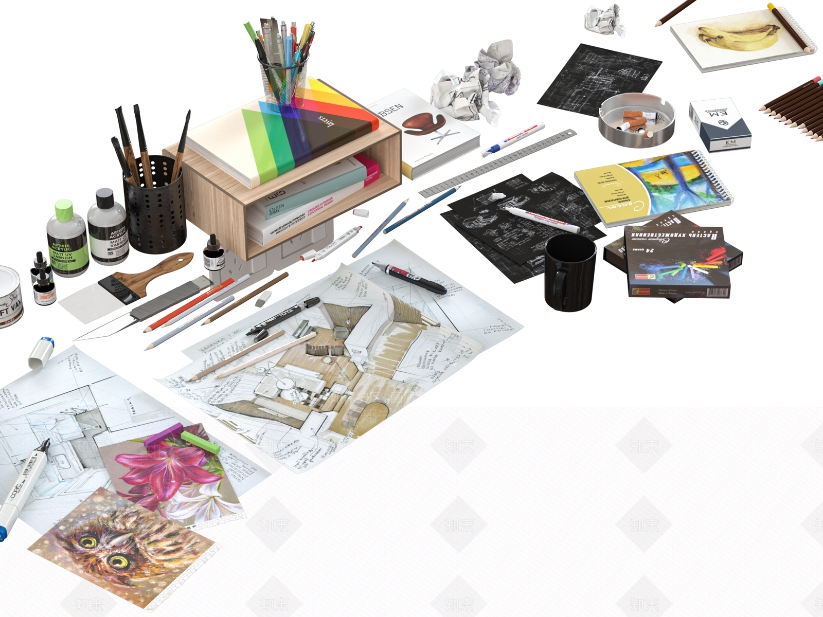 办公用品3D模型下载【ID:1190206050】