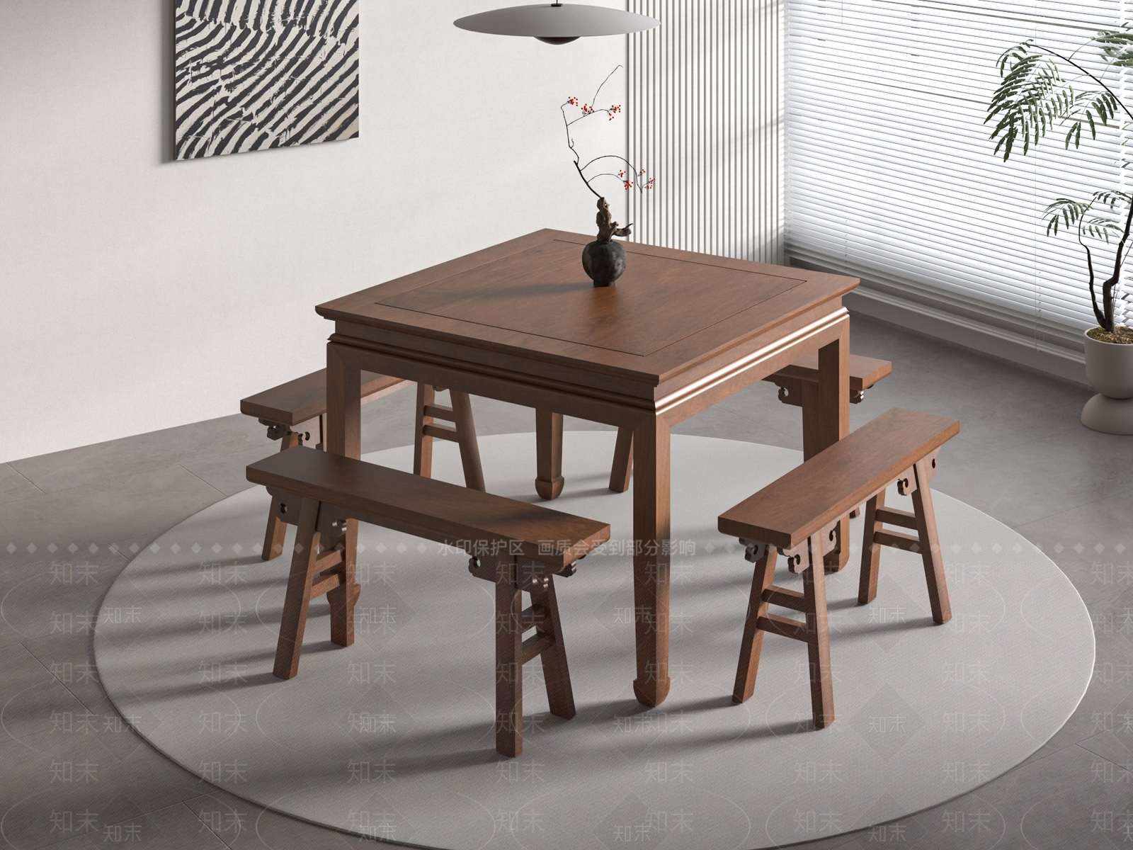 新中式中式餐桌椅3D模型下载【ID:1190210208】