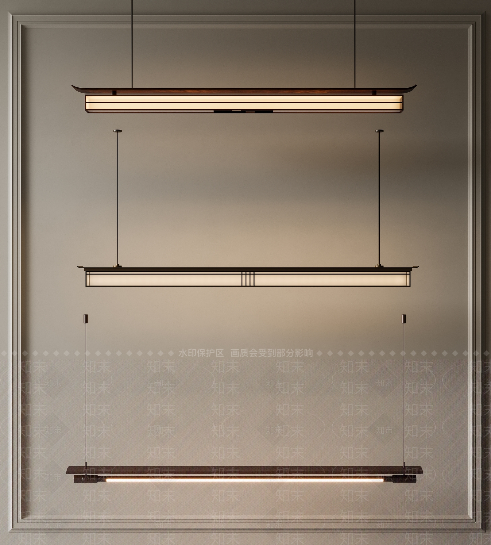 新中式中式长条吊灯3D模型下载【ID:1190217334】