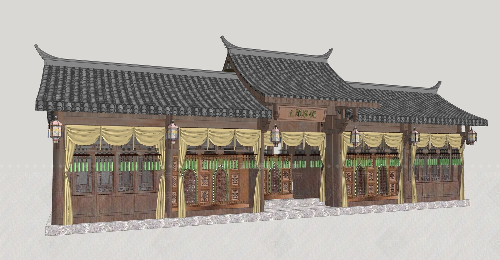 中式古建筑SU模型下载【ID:1190225521】