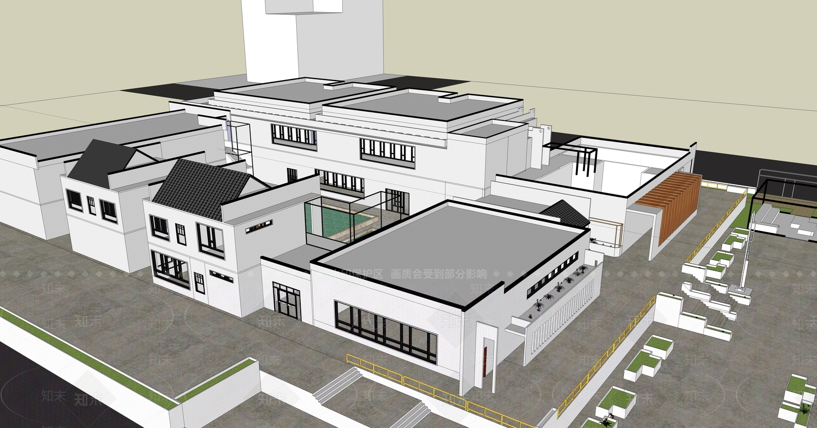 现代展览馆建筑SU模型下载【ID:1190235722】