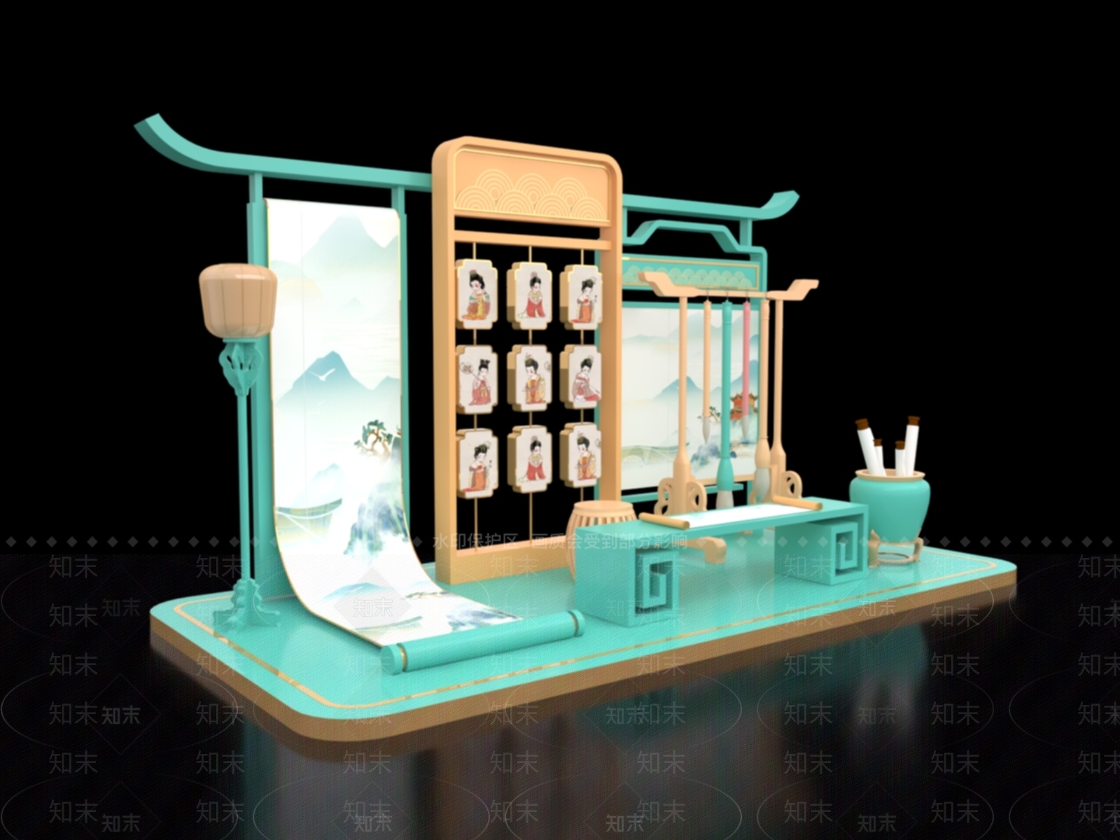 中式新中式美陈3D模型下载【ID:1190237053】