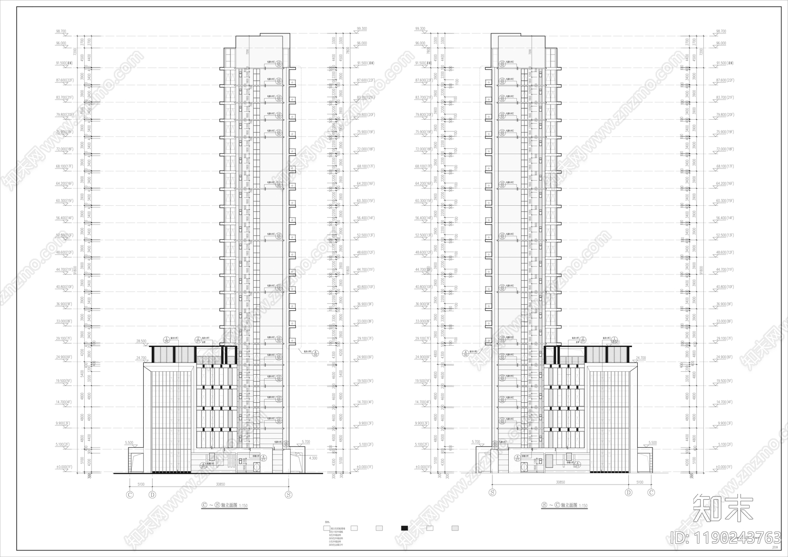 现代极简办公楼建筑cad施工图下载【ID:1190243763】