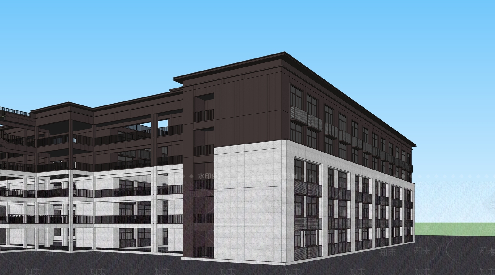 现代新中式学校建筑SU模型下载【ID:1190243760】