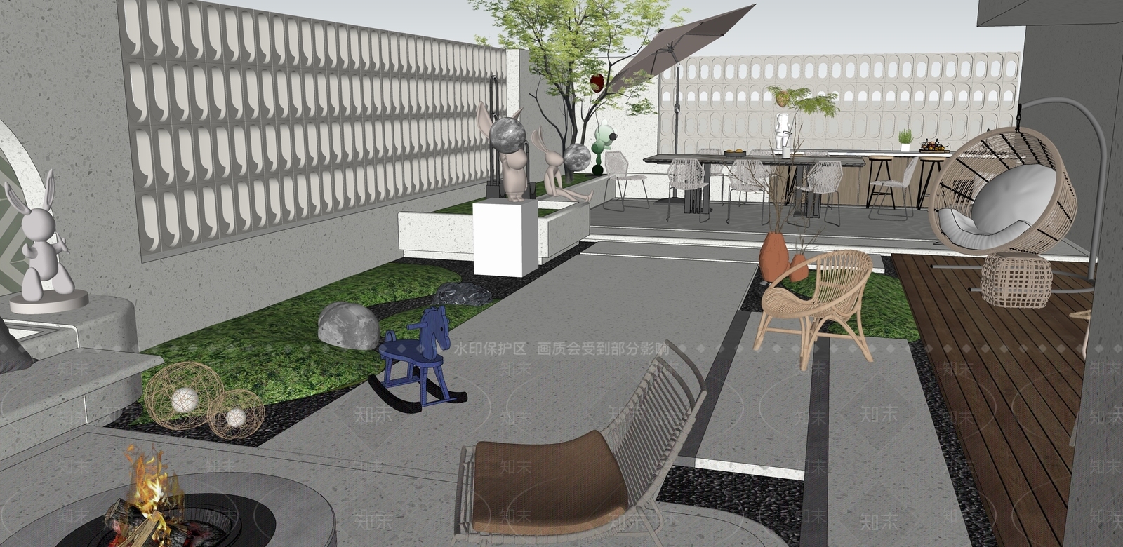 简约极简别墅庭院SU模型下载【ID:1190253592】