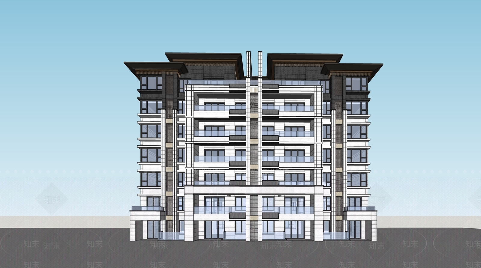 新中式中式高层住宅SU模型下载【ID:1190253731】