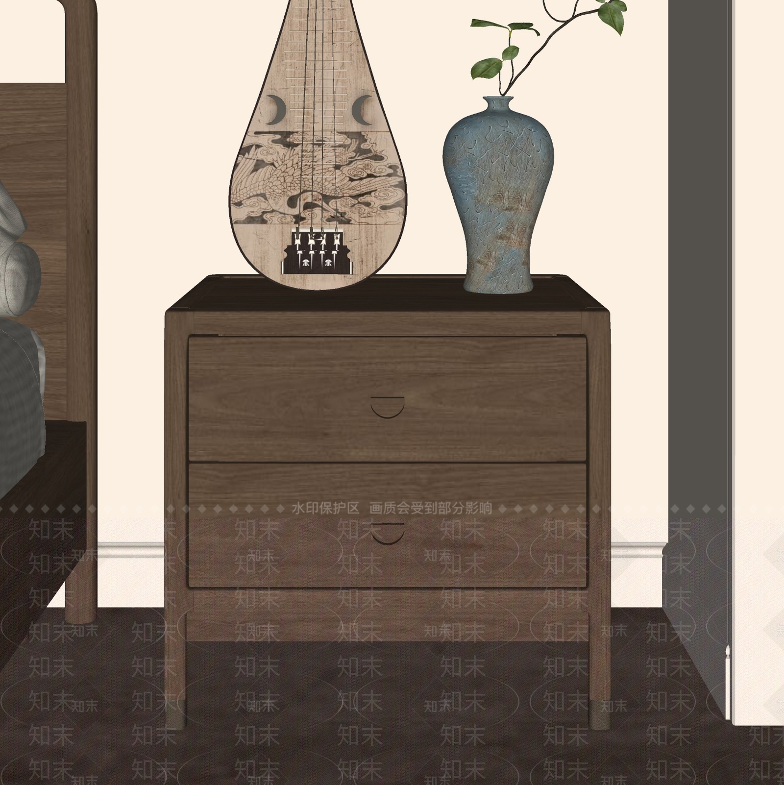 新中式床头柜SU模型下载【ID:1190256299】