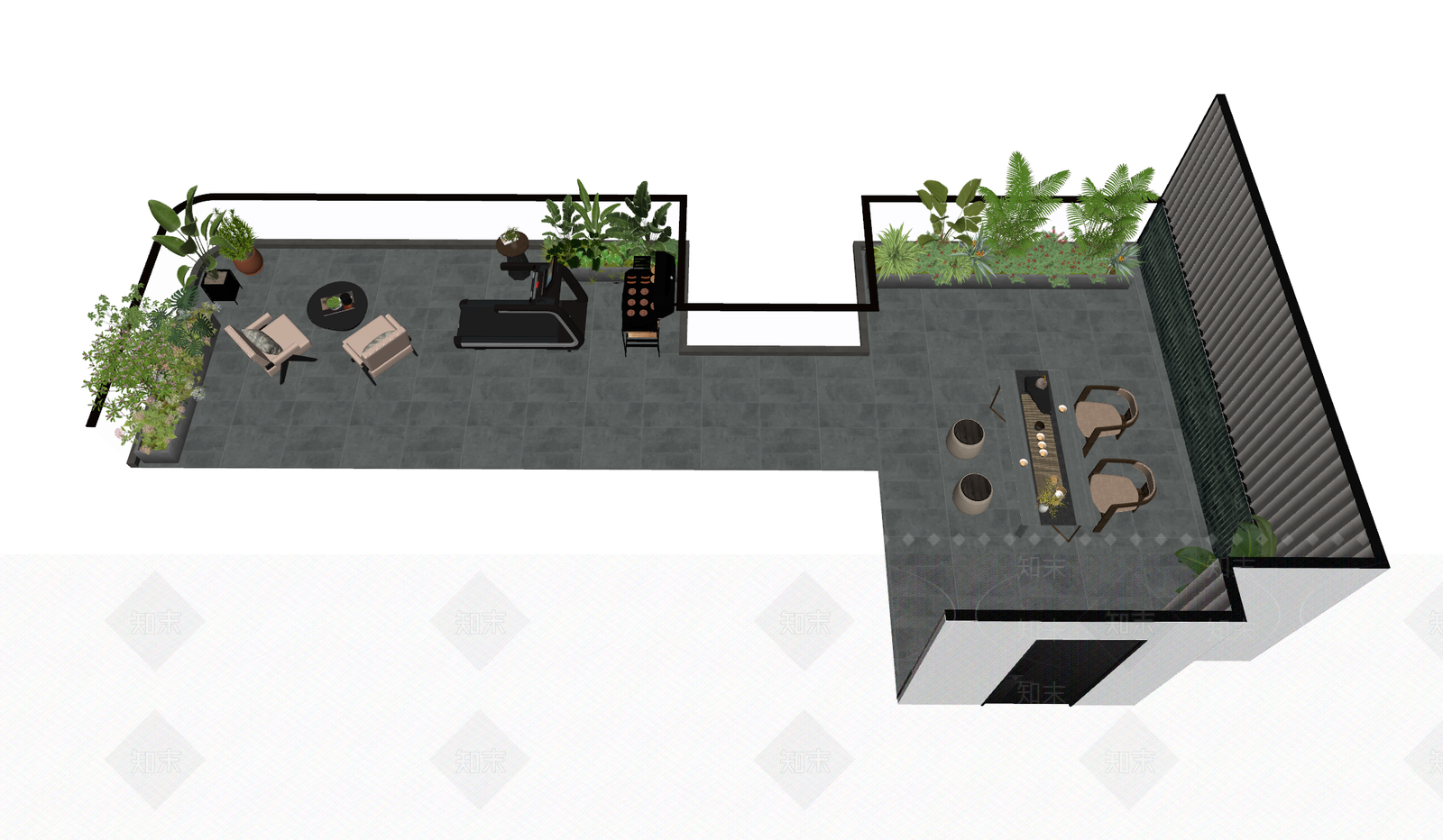 现代屋顶花园SU模型下载【ID:1190258258】