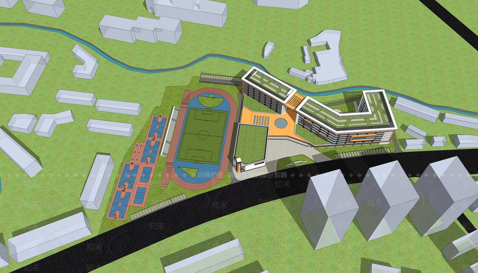 现代简约学校建筑SU模型下载【ID:1190260884】