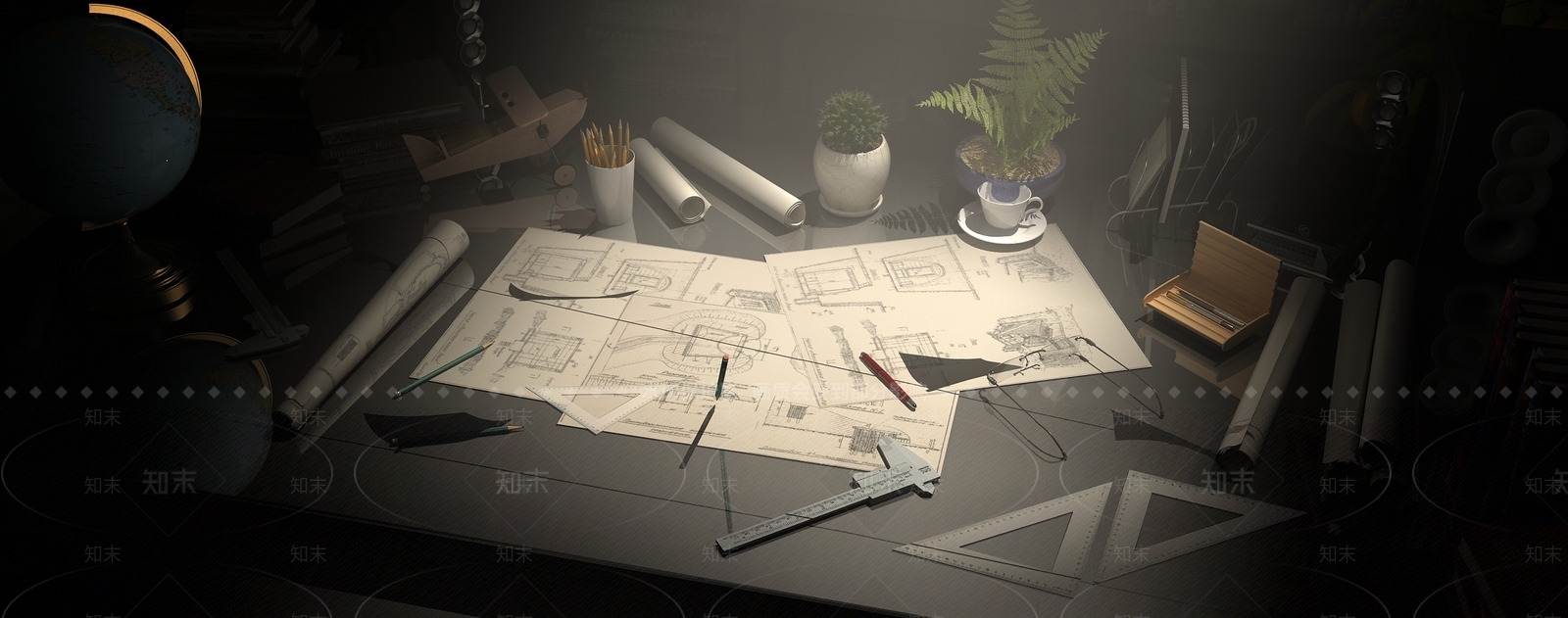 现代新中式开放式书房3D模型下载【ID:1190260739】