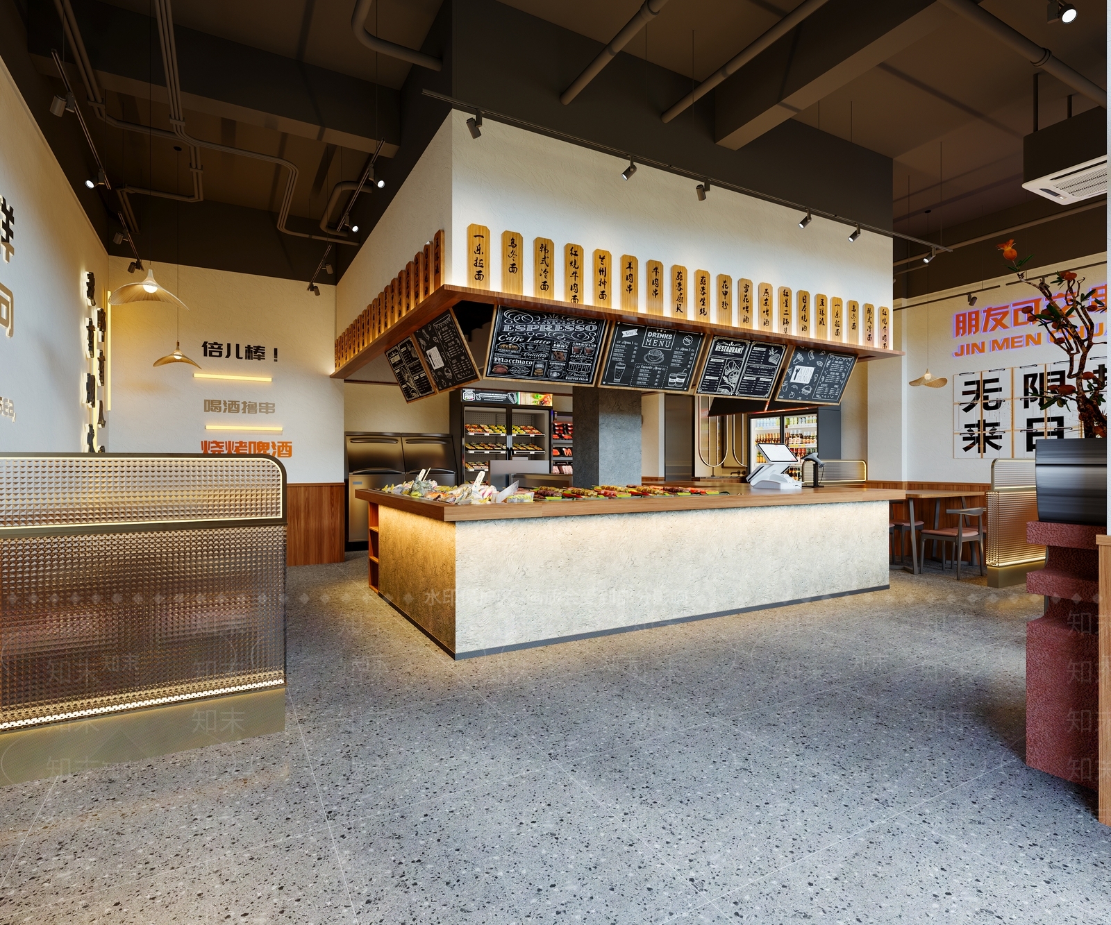 现代原木烧烤店3D模型下载【ID:1190264823】