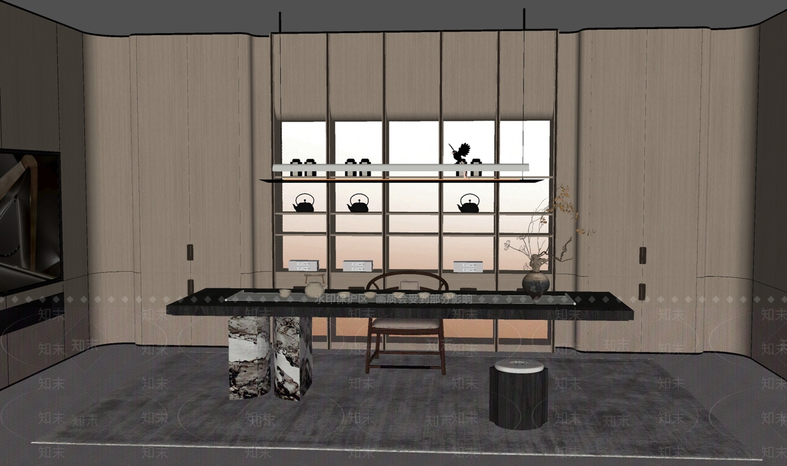 现代新中式茶室SU模型下载【ID:1190266785】