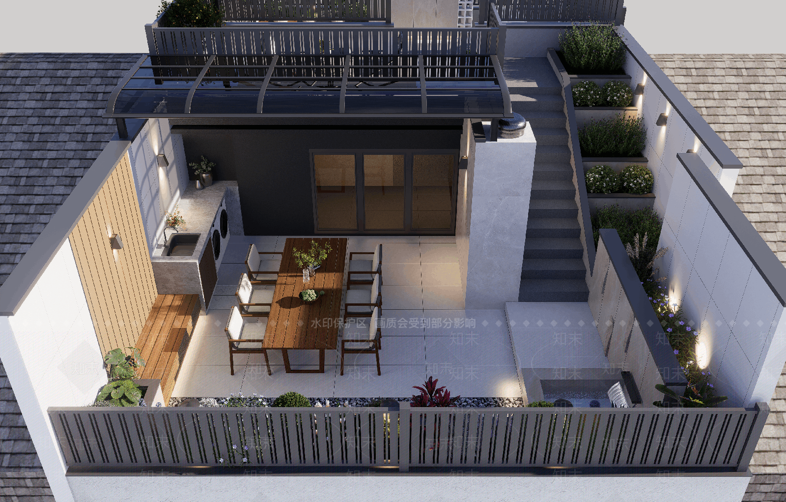 现代屋顶花园SU模型下载【ID:1190365195】