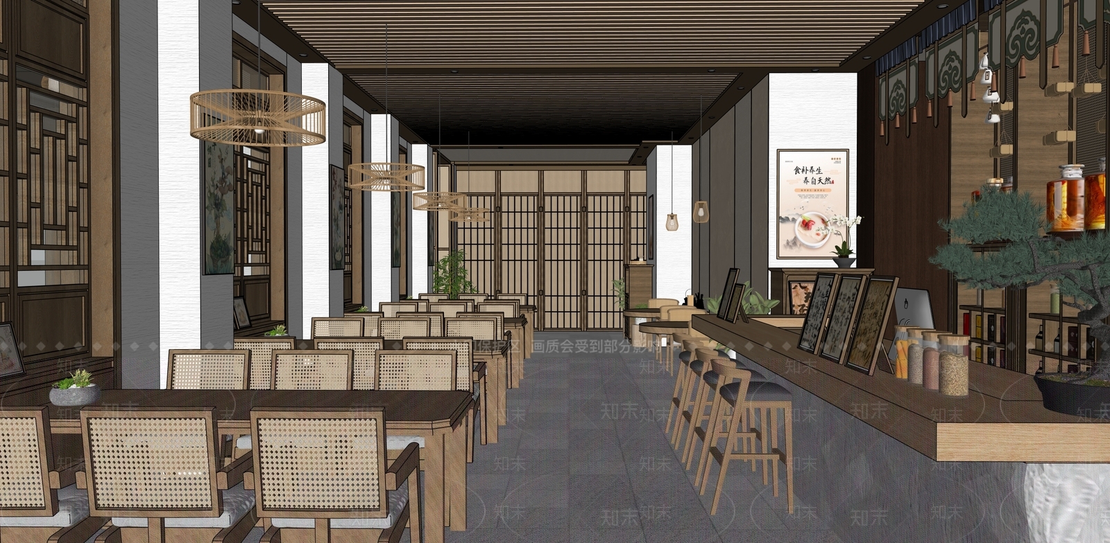 新中式中餐厅SU模型下载【ID:1190366618】