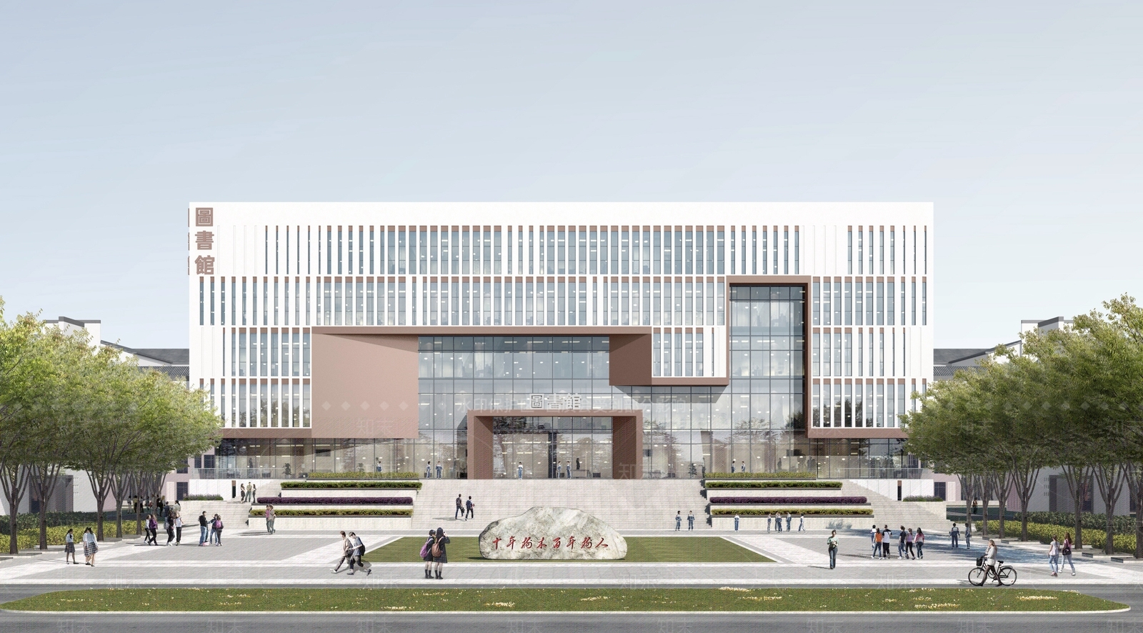 现代新中式图书馆建筑SU模型下载【ID:1190277221】