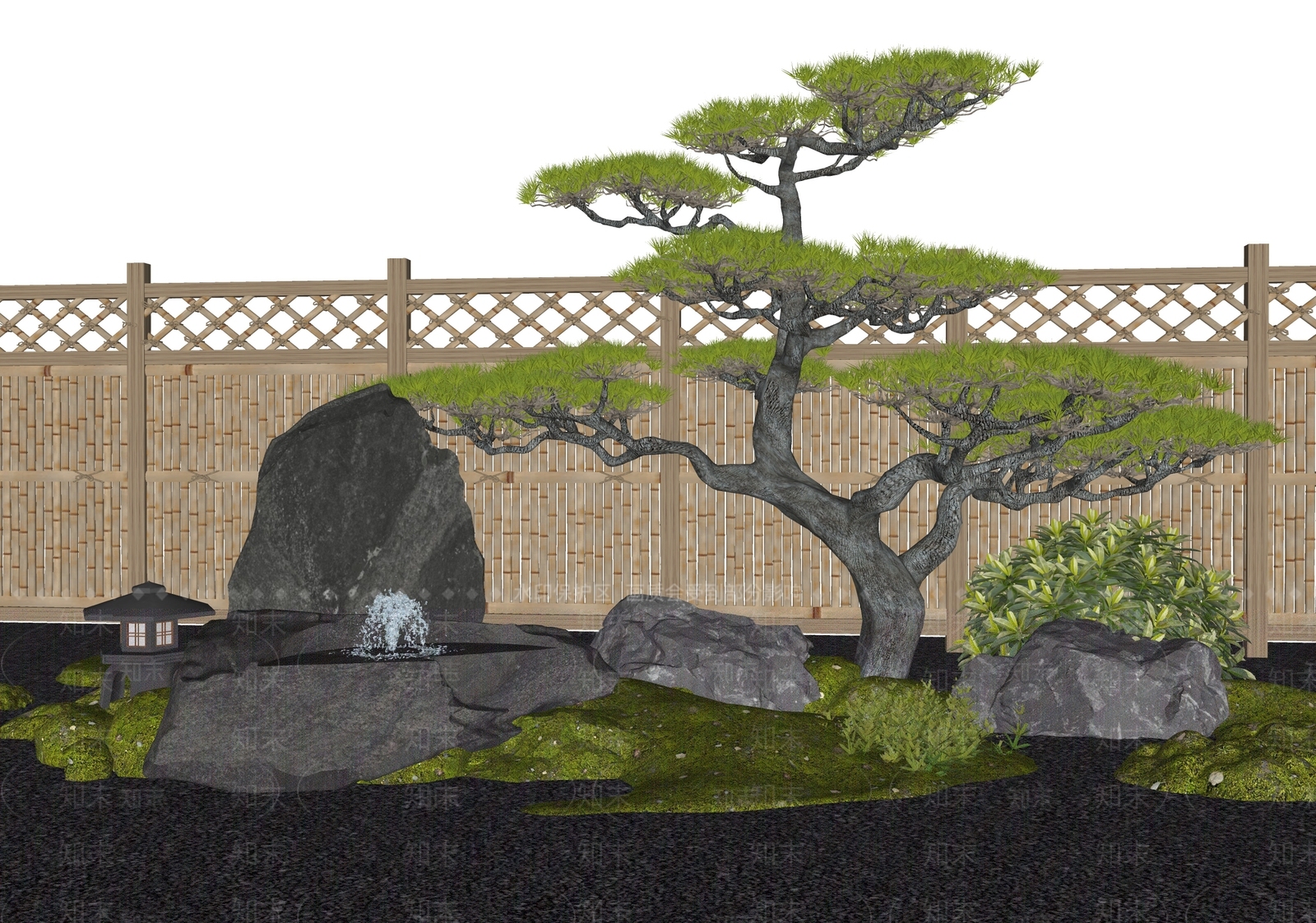 新中式日式水景SU模型下载【ID:1190292711】