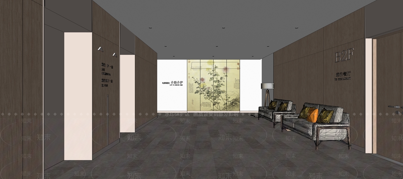 现代电梯厅SU模型下载【ID:1190292940】