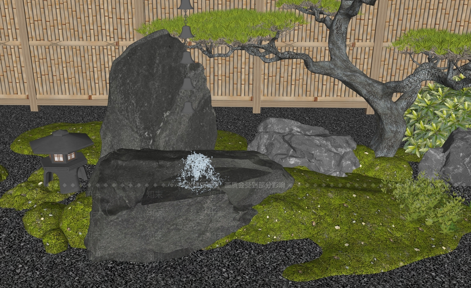 日式新中式水景SU模型下载【ID:1190296587】