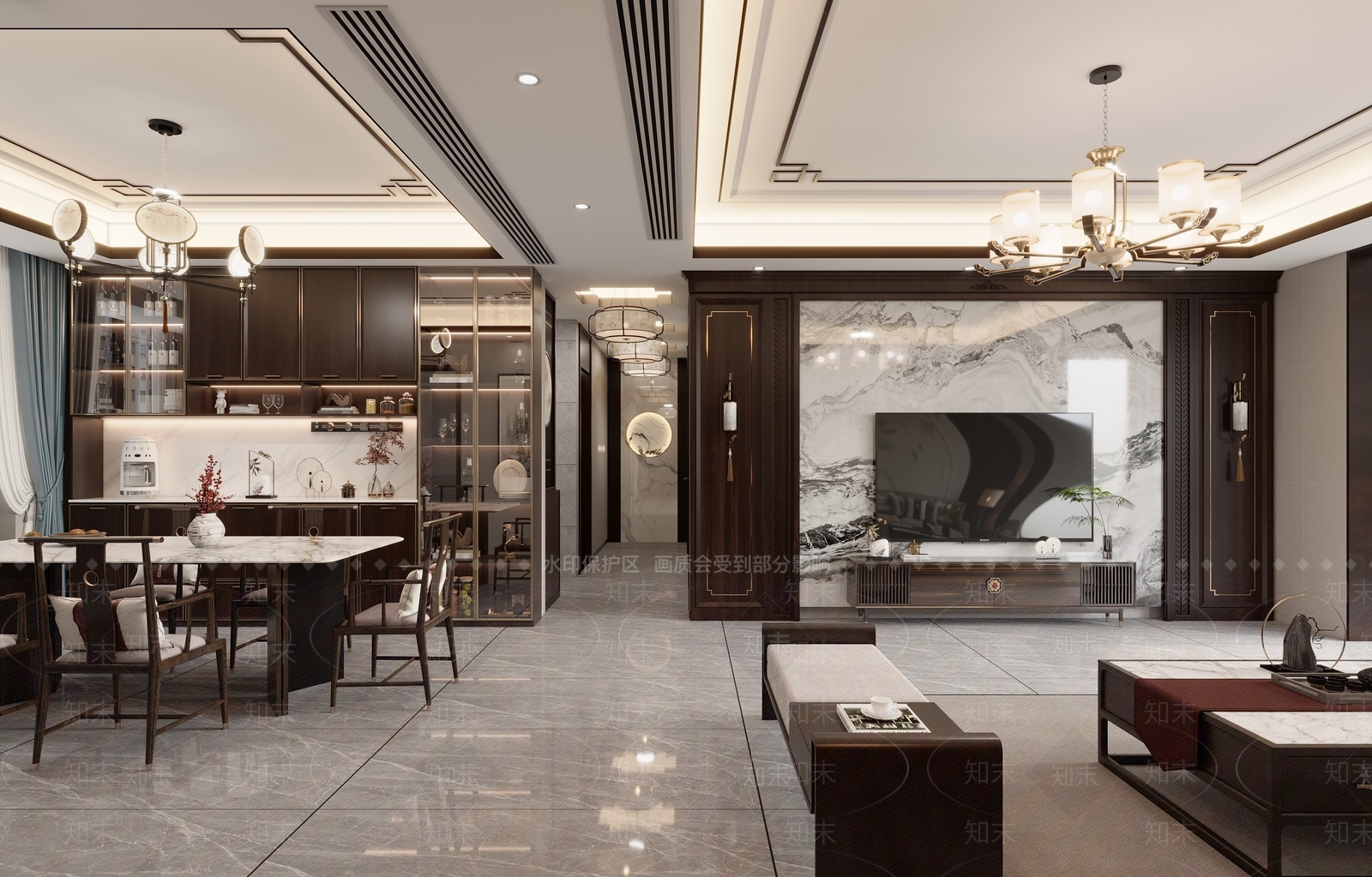 新中式家居餐厅3D模型下载【ID:1215084698】