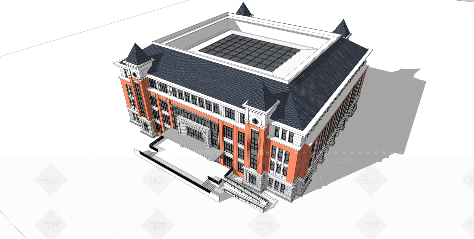美式欧式学校建筑SU模型下载【ID:1190296775】