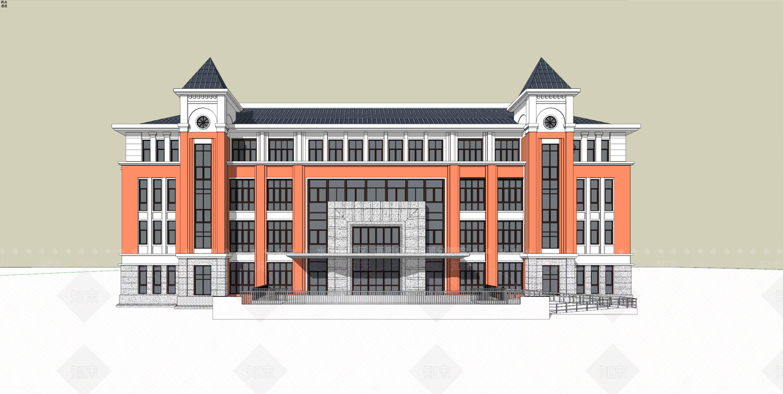 美式欧式学校建筑SU模型下载【ID:1190296775】