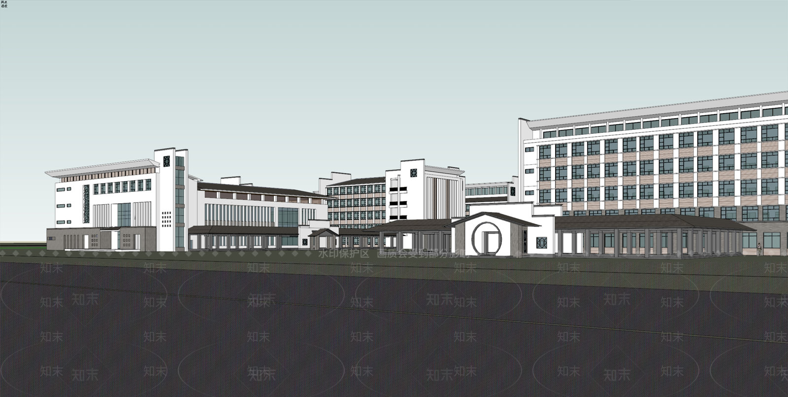 现代新中式学校建筑SU模型下载【ID:1190299429】