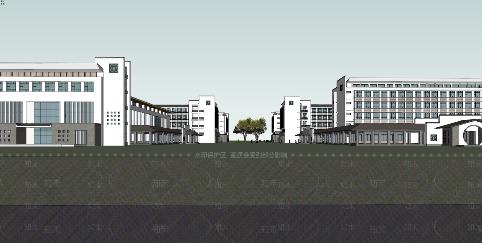 现代新中式学校建筑SU模型下载【ID:1190299429】