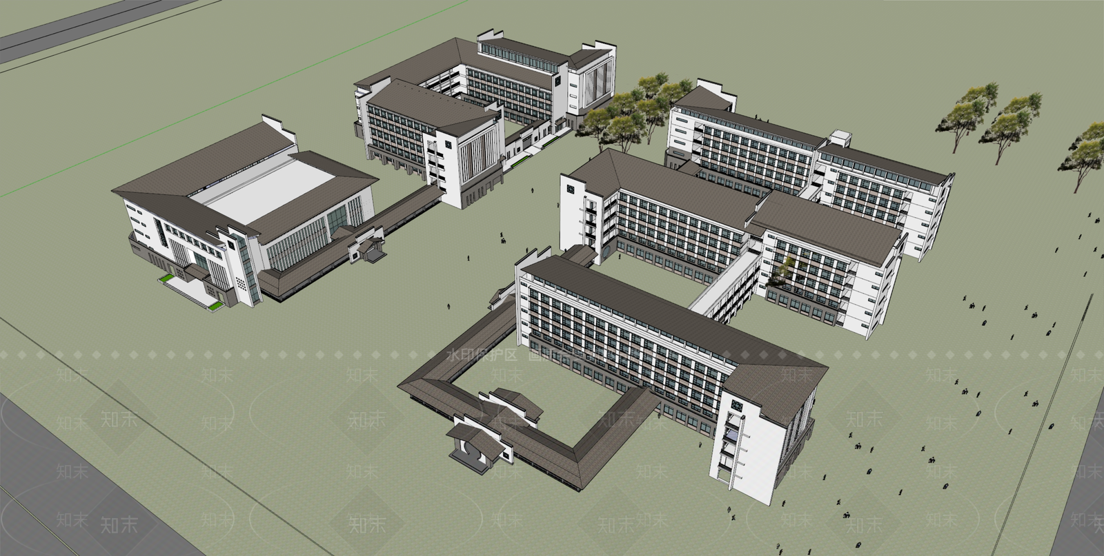 现代新中式学校建筑SU模型下载【ID:1190299429】