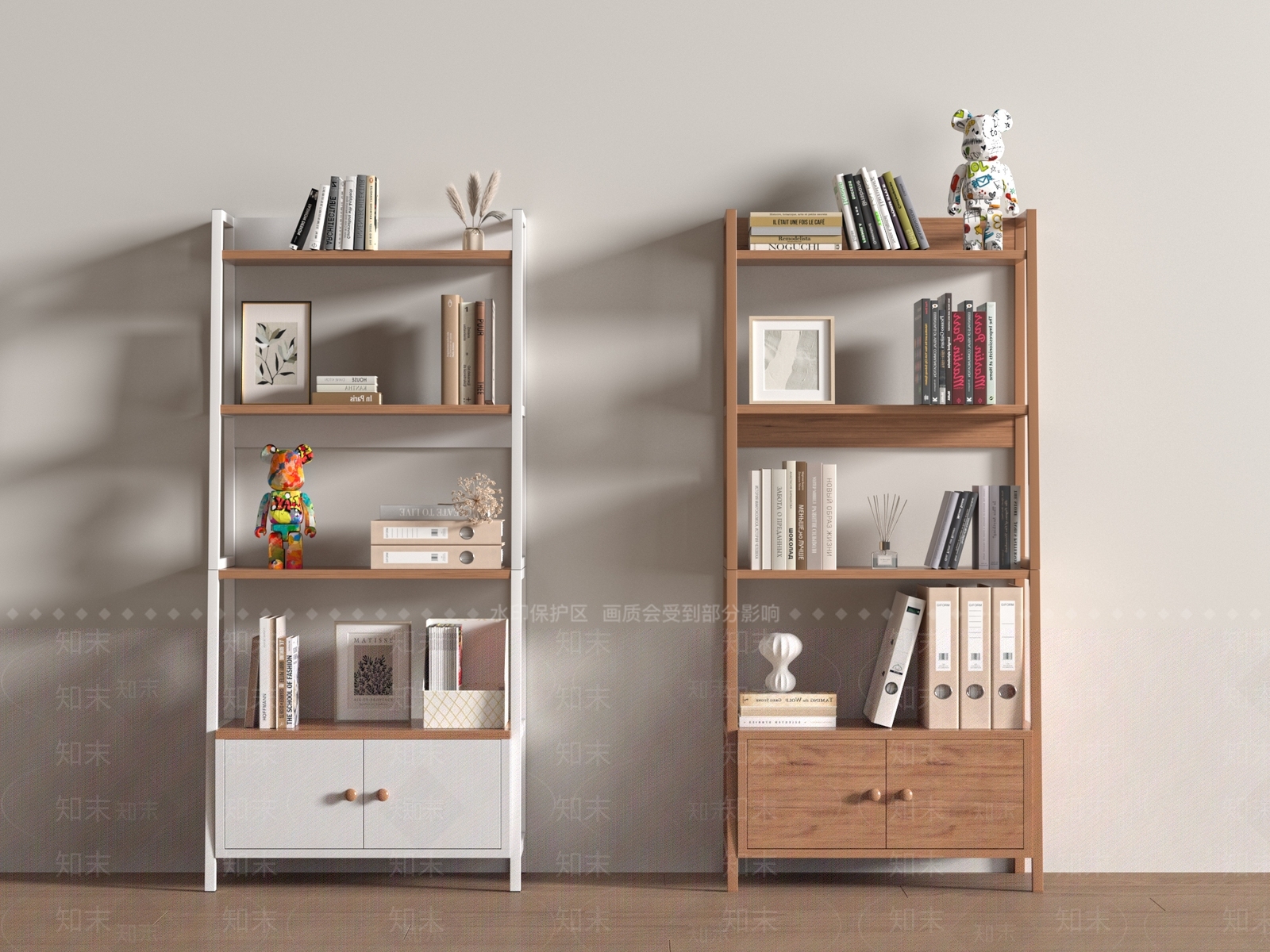 现代奶油书架3D模型下载【ID:1190318646】