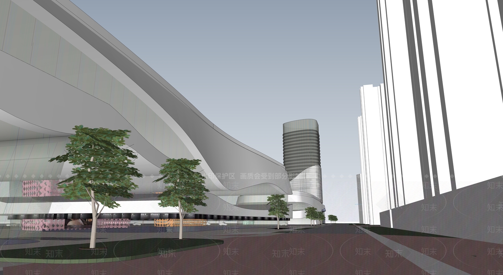 现代极简商场建筑SU模型下载【ID:1190321202】