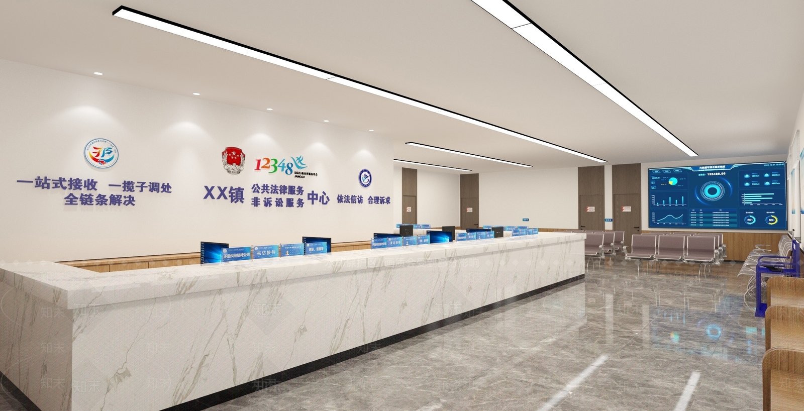 现代简约办公大厅3D模型下载【ID:1190325317】