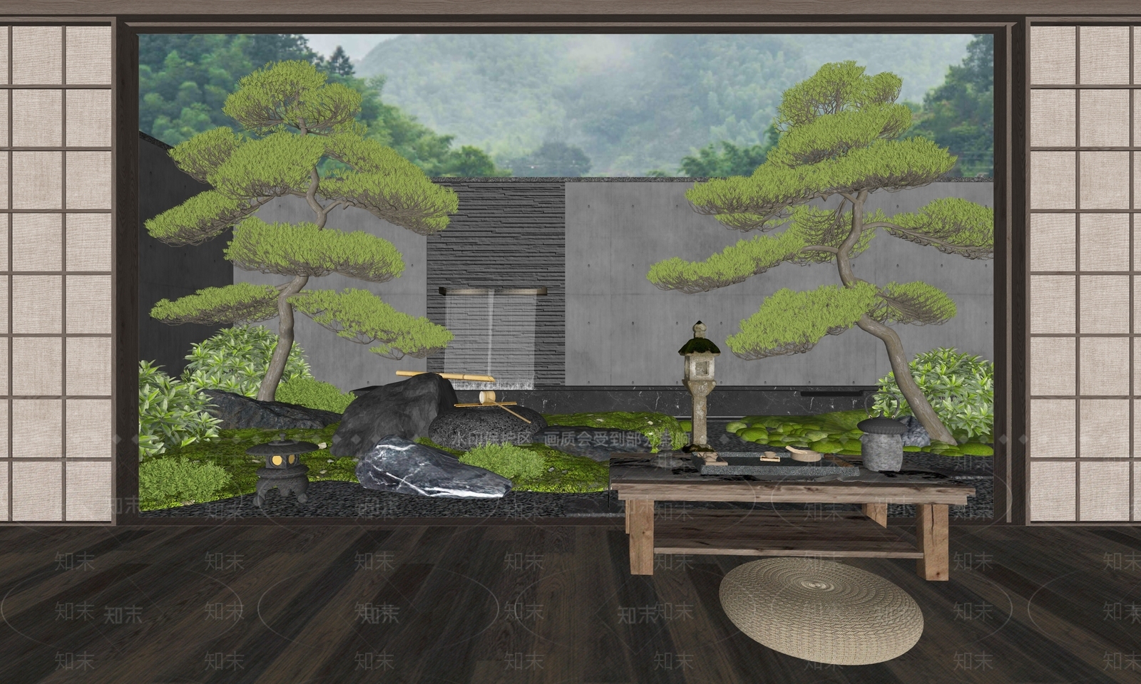 日式禅意别墅庭院SU模型下载【ID:1190327920】