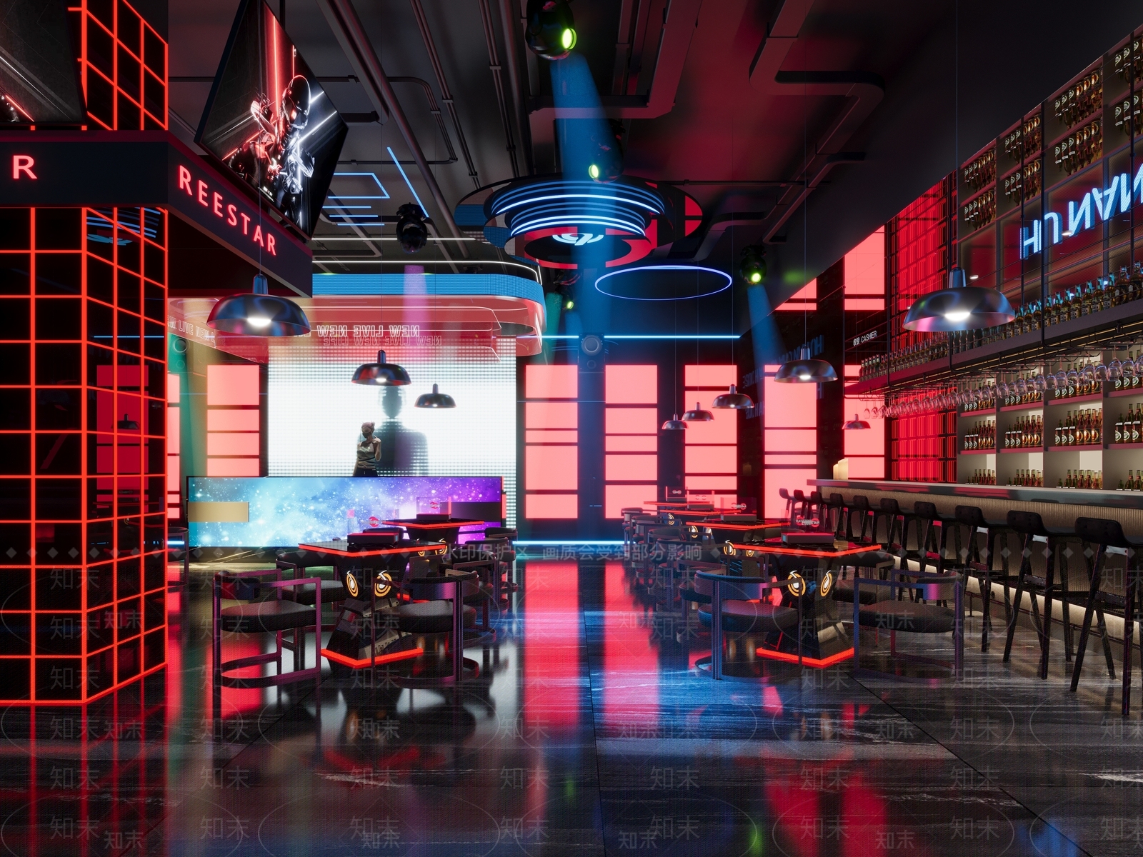 现代新中式酒吧3D模型下载【ID:1190329918】