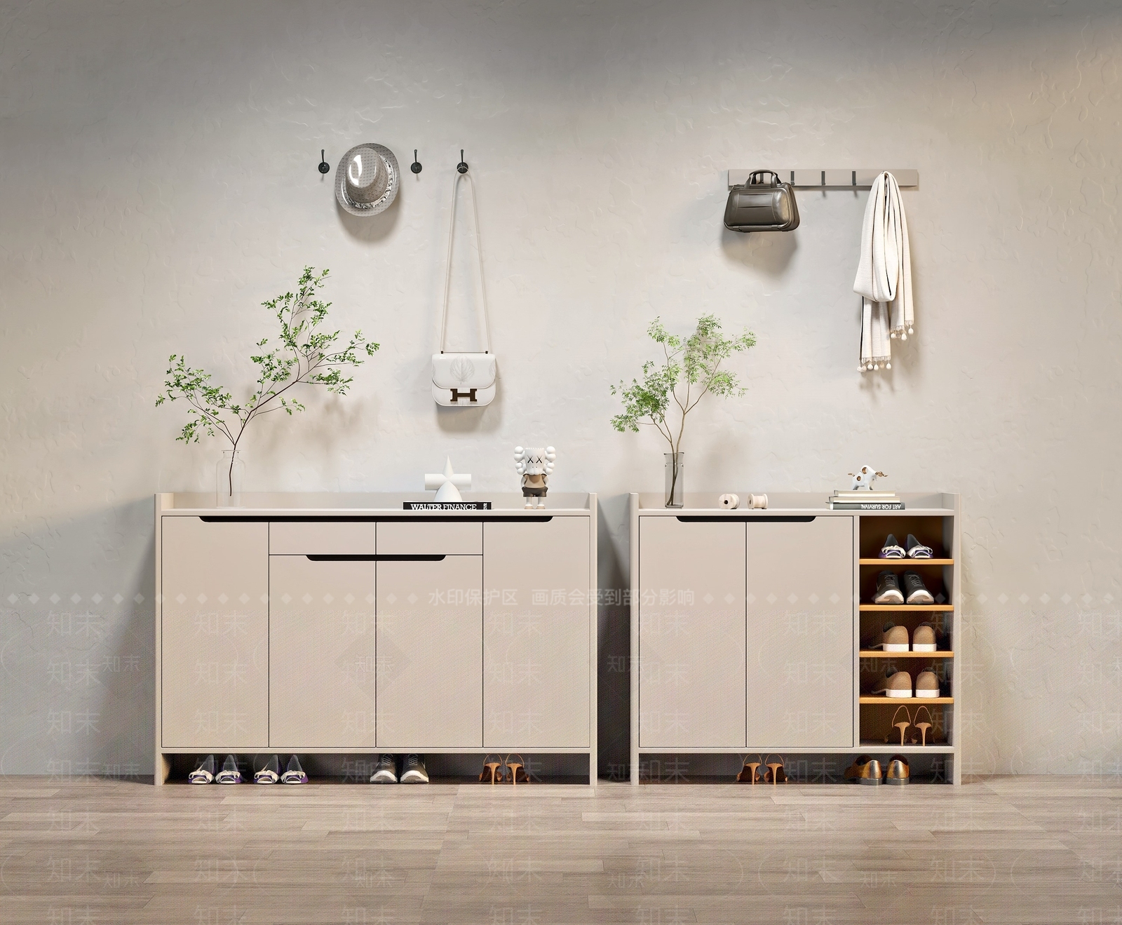 轻奢奶油鞋柜3D模型下载【ID:1190332055】