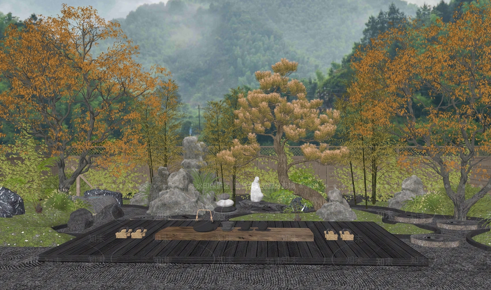 日式禅意乡村庭院SU模型下载【ID:1190332633】