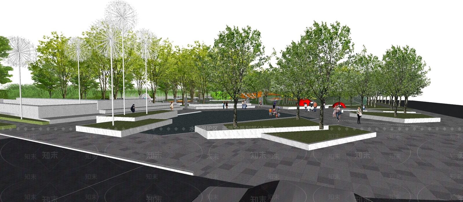 现代广场景观SU模型下载【ID:1190338416】