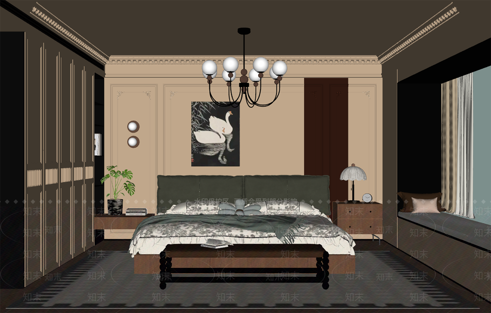 天鹅主题挂画挂画SU模型下载【ID:1227520325】