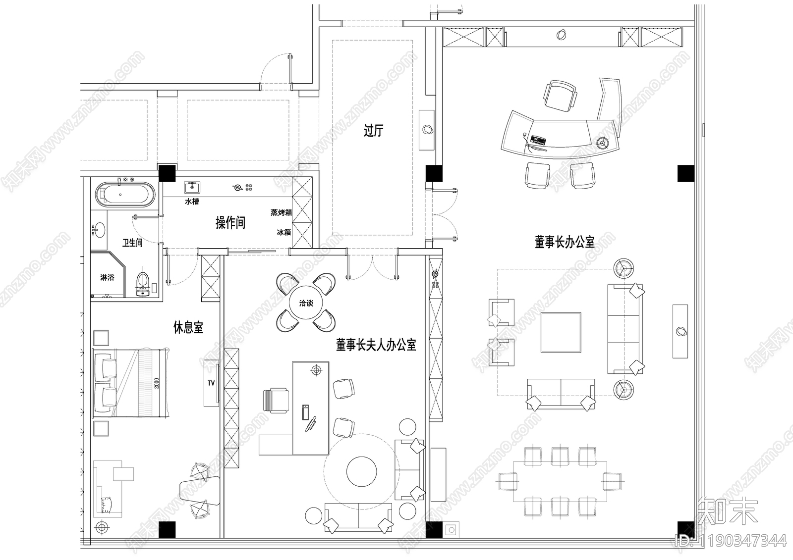 现代新中式独立办公室cad施工图下载【ID:1190347344】