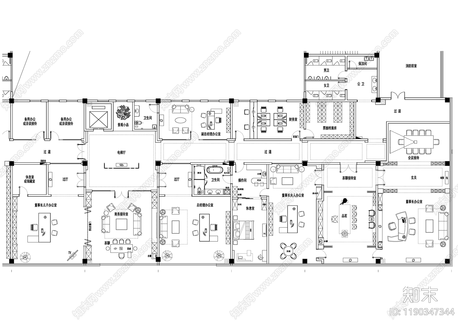 现代新中式独立办公室cad施工图下载【ID:1190347344】