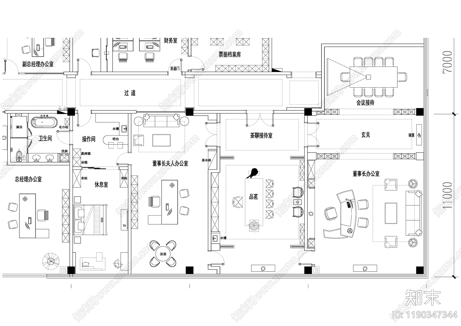 现代新中式独立办公室cad施工图下载【ID:1190347344】