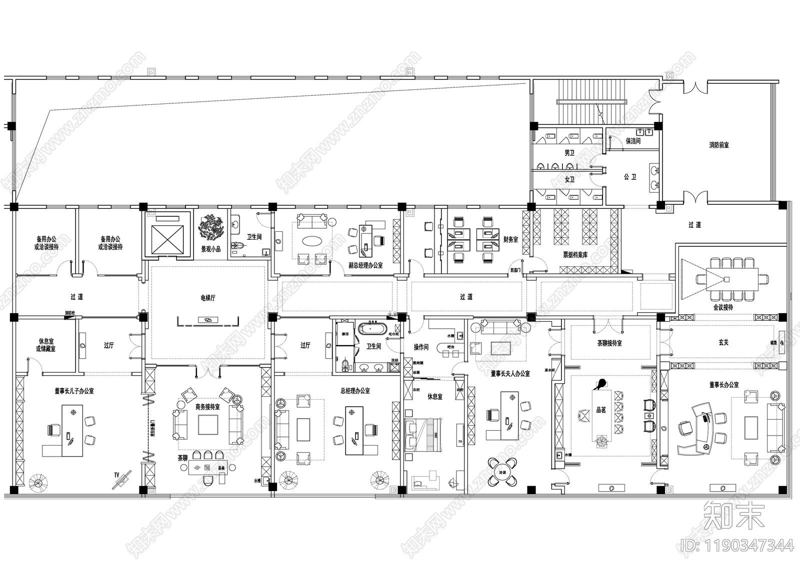 现代新中式独立办公室cad施工图下载【ID:1190347344】