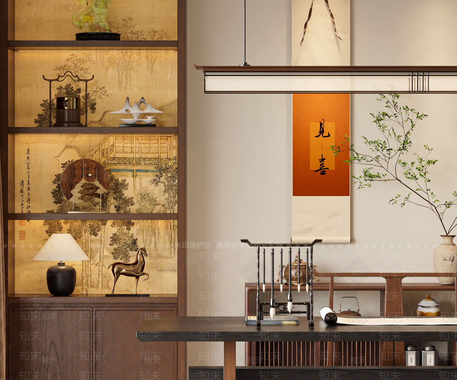 新中式现代宋式书房3D模型下载【ID:1190357313】