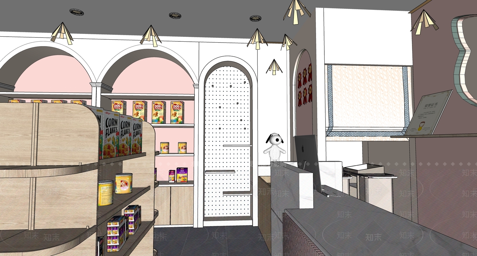 现代奶油宠物店SU模型下载【ID:1190358260】